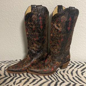 Corral cowgirl boots brown with red inlays